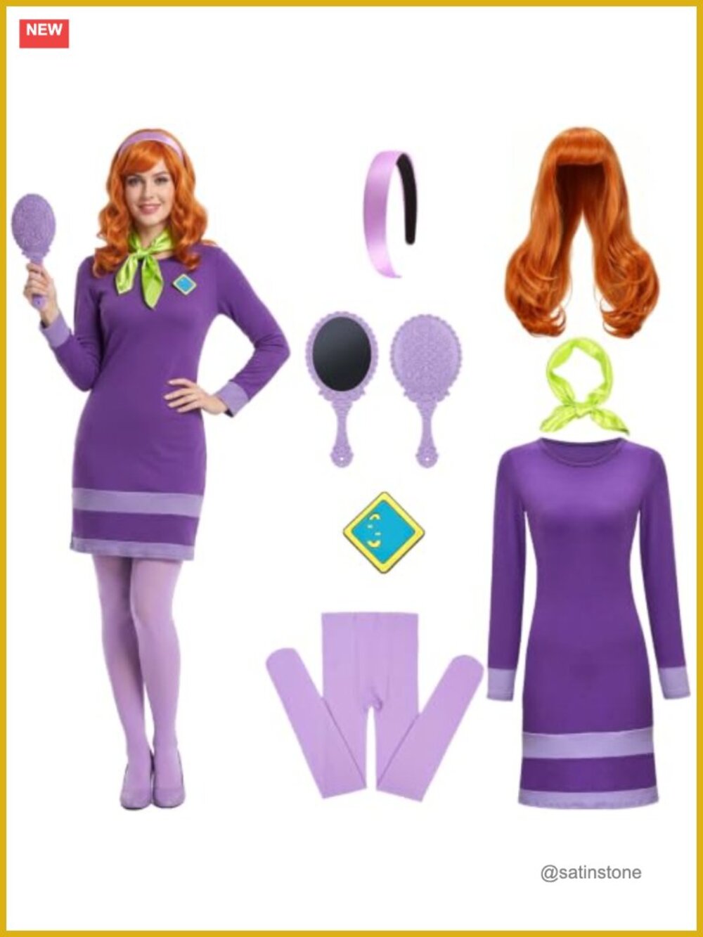 Adult Daphne Costume Set 8-Piece Polyester Halloween Cosplay Outfit